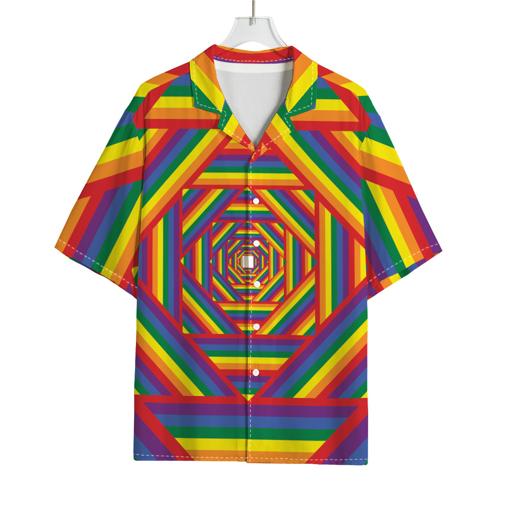 Abstract Rainbow LGBT Stripes Print Rayon Hawaiian Shirt