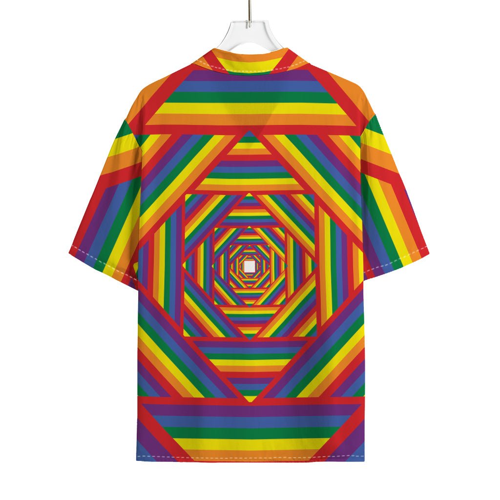 Abstract Rainbow LGBT Stripes Print Rayon Hawaiian Shirt
