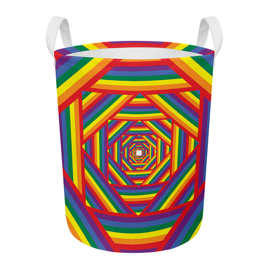Abstract Rainbow LGBT Stripes Print Round Laundry Basket