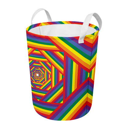 Abstract Rainbow LGBT Stripes Print Round Laundry Basket