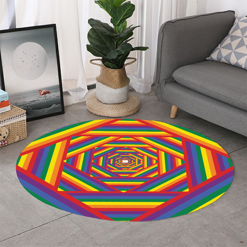 Abstract Rainbow LGBT Stripes Print Round Rug