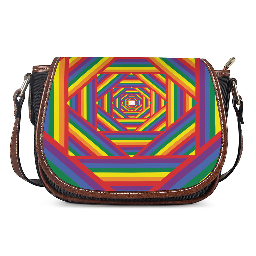 Abstract Rainbow LGBT Stripes Print Saddle Bag