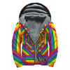 Abstract Rainbow LGBT Stripes Print Sherpa Lined Zip Up Hoodie