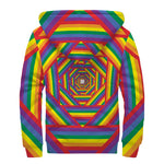 Abstract Rainbow LGBT Stripes Print Sherpa Lined Zip Up Hoodie