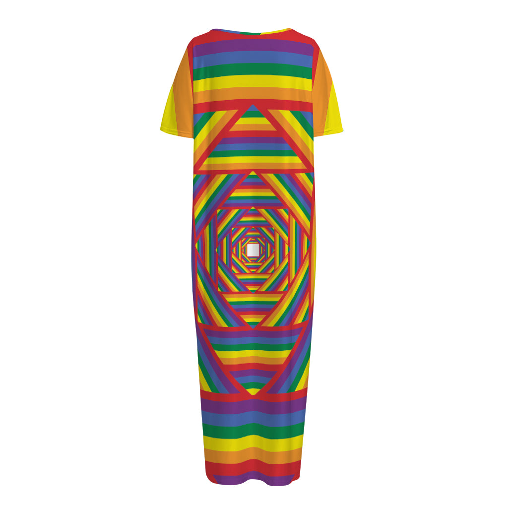 Abstract Rainbow LGBT Stripes Print Short Sleeve Long Nightdress