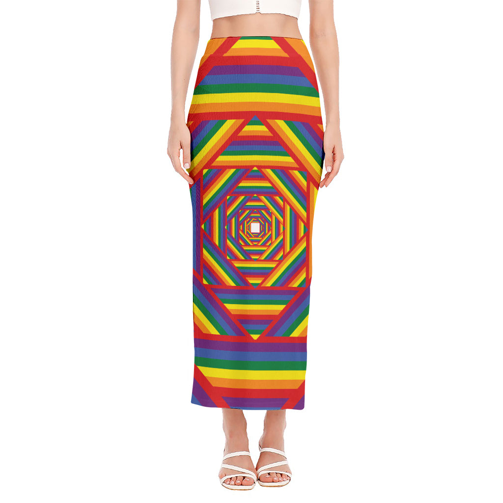 Abstract Rainbow LGBT Stripes Print Side Slit Maxi Skirt