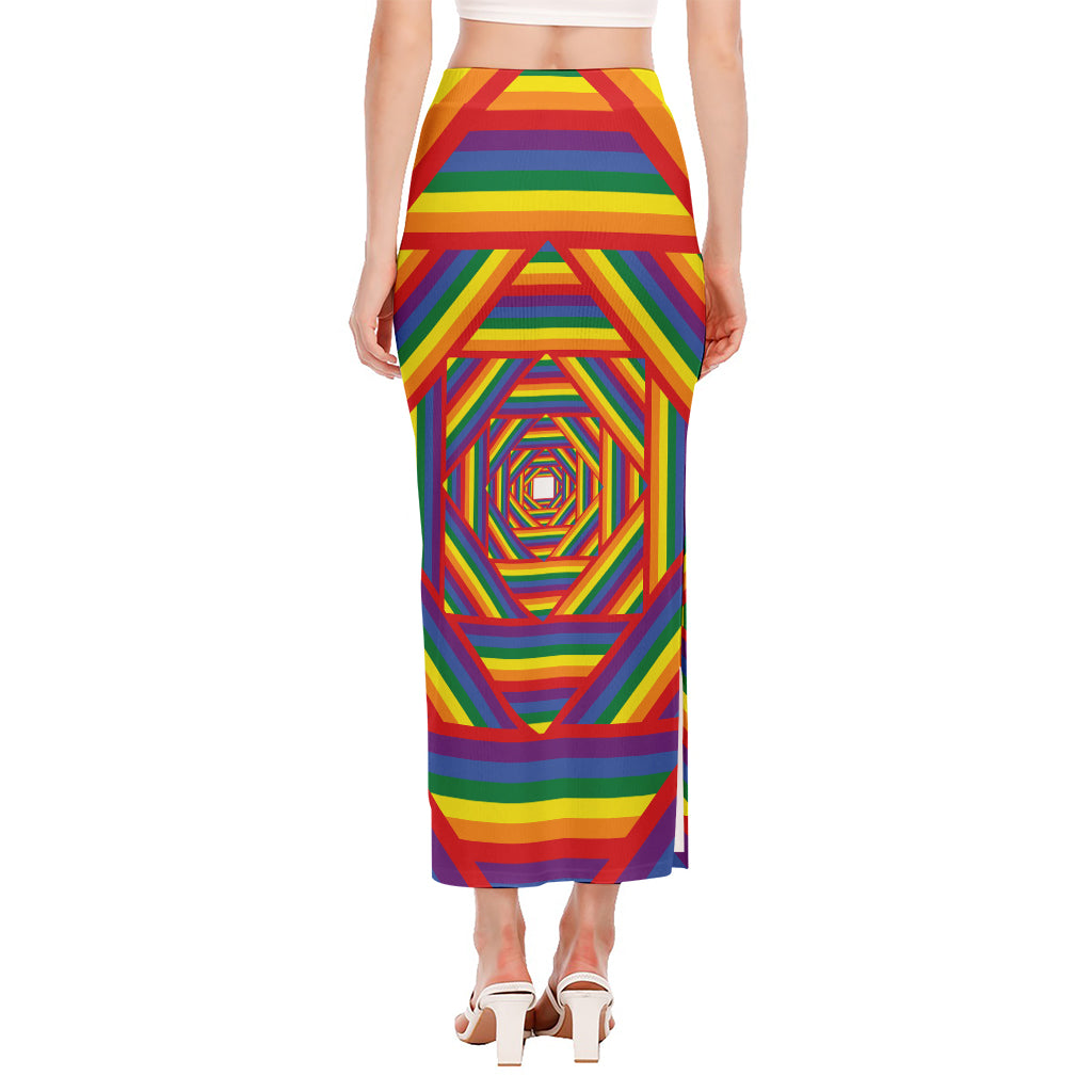 Abstract Rainbow LGBT Stripes Print Side Slit Maxi Skirt