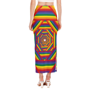 Abstract Rainbow LGBT Stripes Print Side Slit Maxi Skirt