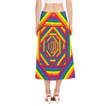 Abstract Rainbow LGBT Stripes Print Side Slit Midi Skirt