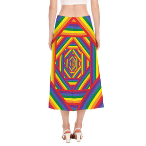 Abstract Rainbow LGBT Stripes Print Side Slit Midi Skirt