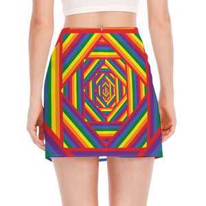 Abstract Rainbow LGBT Stripes Print Side Slit Mini Skirt