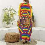 Abstract Rainbow LGBT Stripes Print Silk V-Neck Kaftan Dress