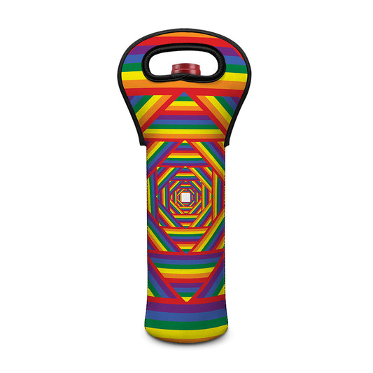 Abstract Rainbow LGBT Stripes Print Single Neoprene Wine Tote