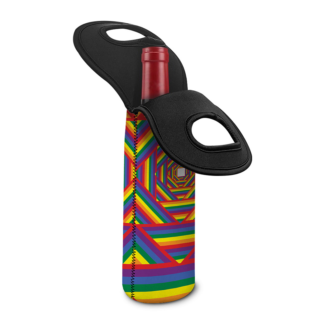 Abstract Rainbow LGBT Stripes Print Single Neoprene Wine Tote