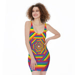 Abstract Rainbow LGBT Stripes Print Sleeveless Bodycon Dress