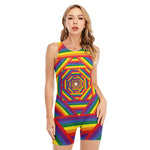 Abstract Rainbow LGBT Stripes Print Sleeveless One Piece Swimsuit