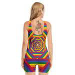 Abstract Rainbow LGBT Stripes Print Sleeveless One Piece Swimsuit