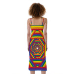Abstract Rainbow LGBT Stripes Print Slim Fit Midi Cami Dress