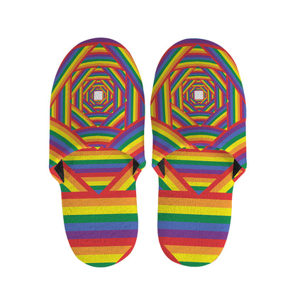 Abstract Rainbow LGBT Stripes Print Slippers