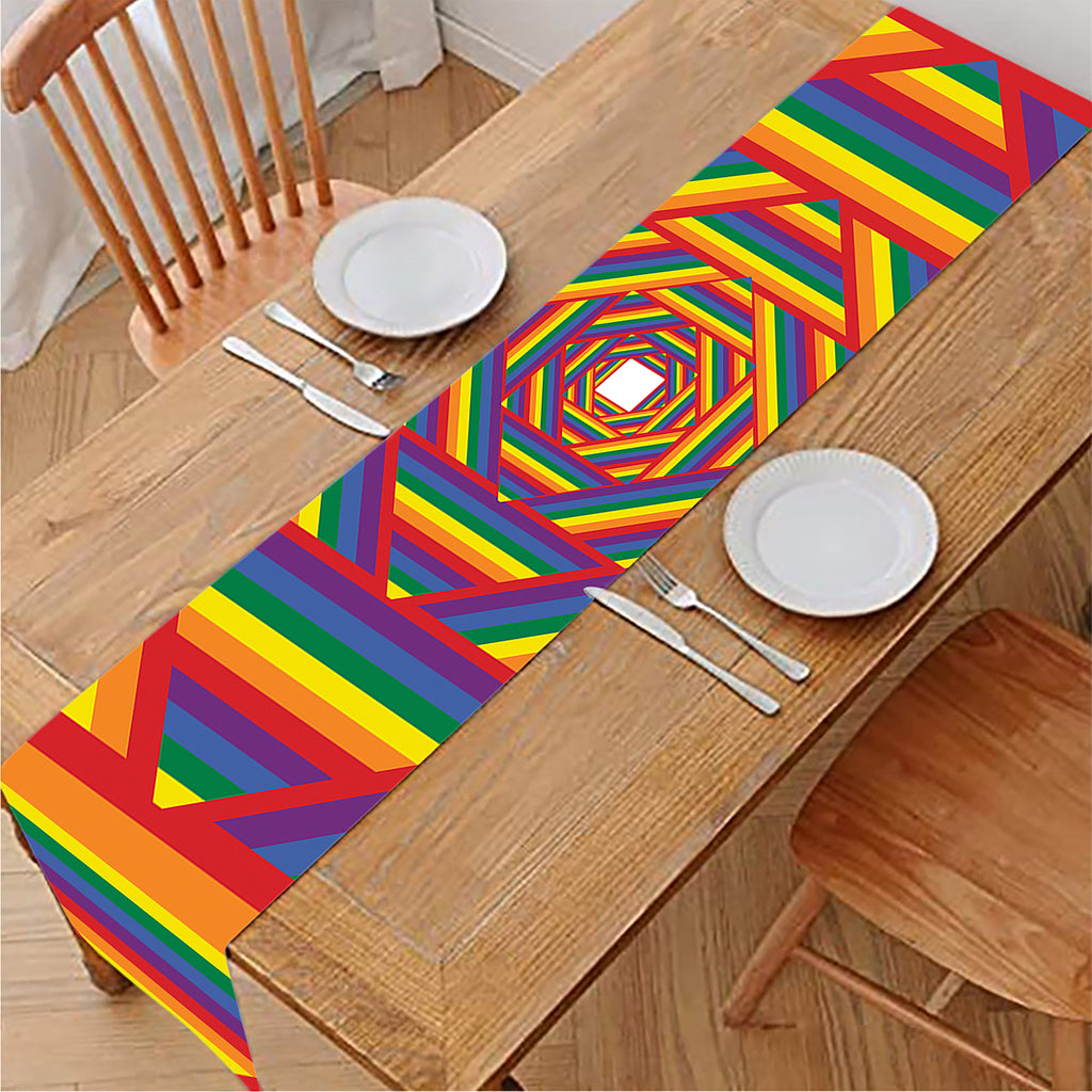 Abstract Rainbow LGBT Stripes Print Table Runner