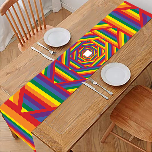 Abstract Rainbow LGBT Stripes Print Table Runner