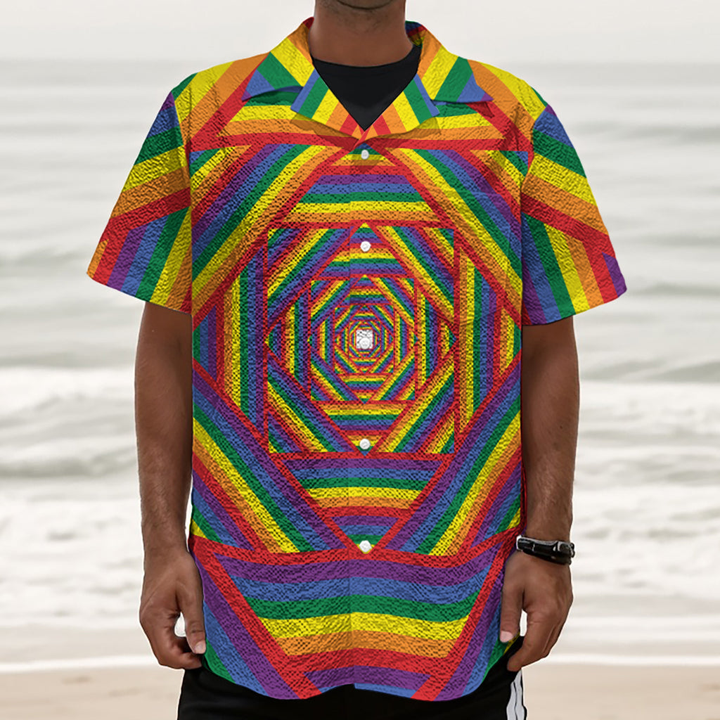 Abstract Rainbow LGBT Stripes Print Textured Short Sleeve Shirt