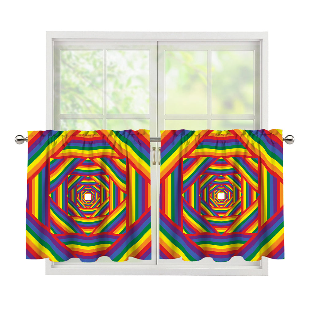 Abstract Rainbow LGBT Stripes Print Tier Curtains