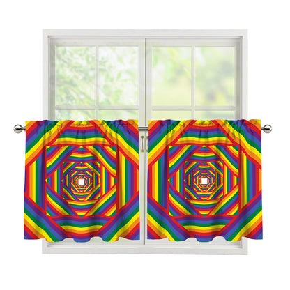 Abstract Rainbow LGBT Stripes Print Tier Curtains