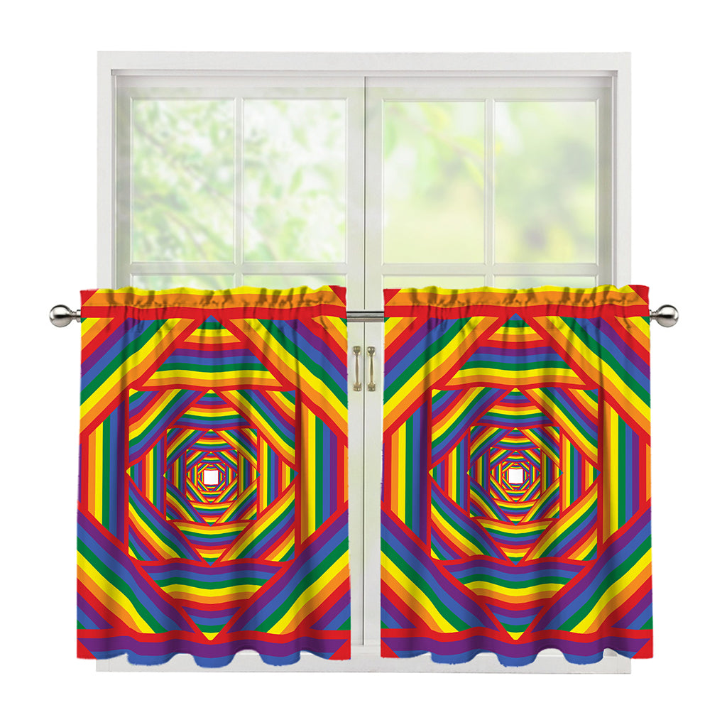Abstract Rainbow LGBT Stripes Print Tier Curtains