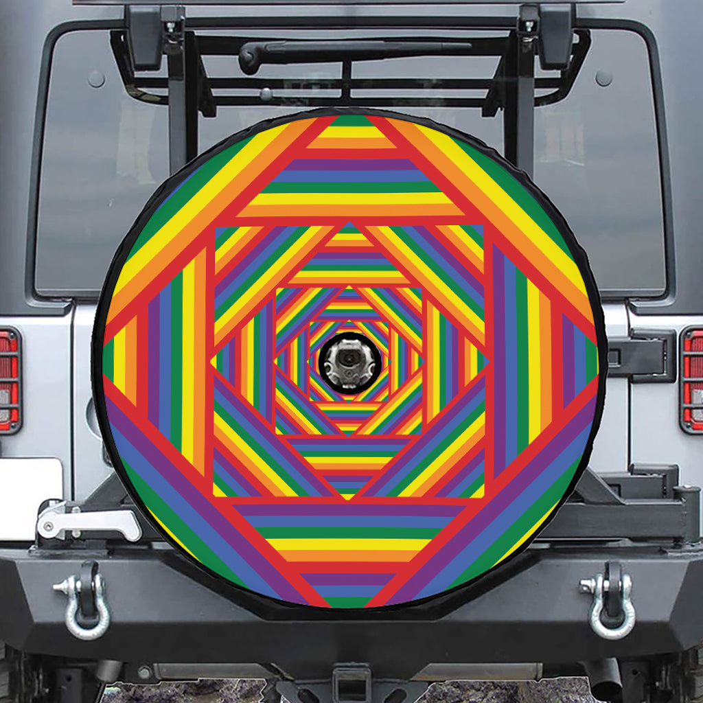 Abstract Rainbow LGBT Stripes Print Tire Cover With Camera Hole