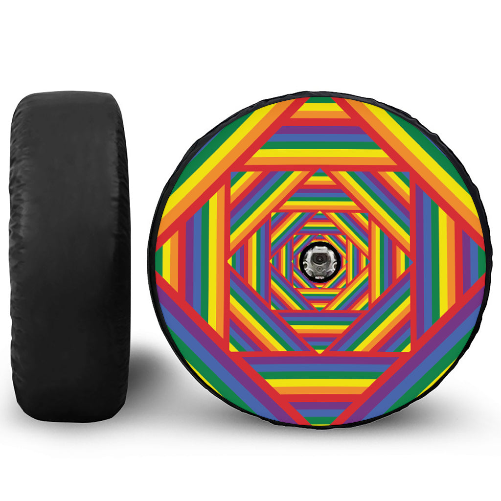 Abstract Rainbow LGBT Stripes Print Tire Cover With Camera Hole