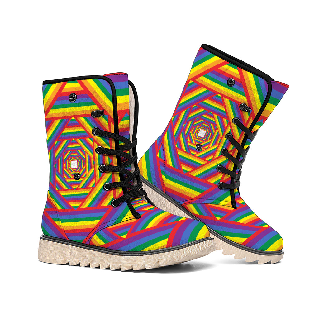 Abstract Rainbow LGBT Stripes Print Winter Boots