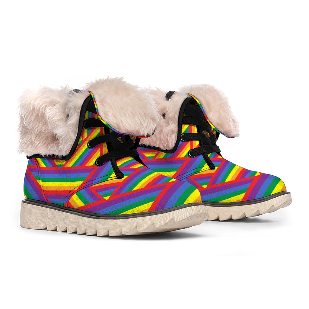 Abstract Rainbow LGBT Stripes Print Winter Boots