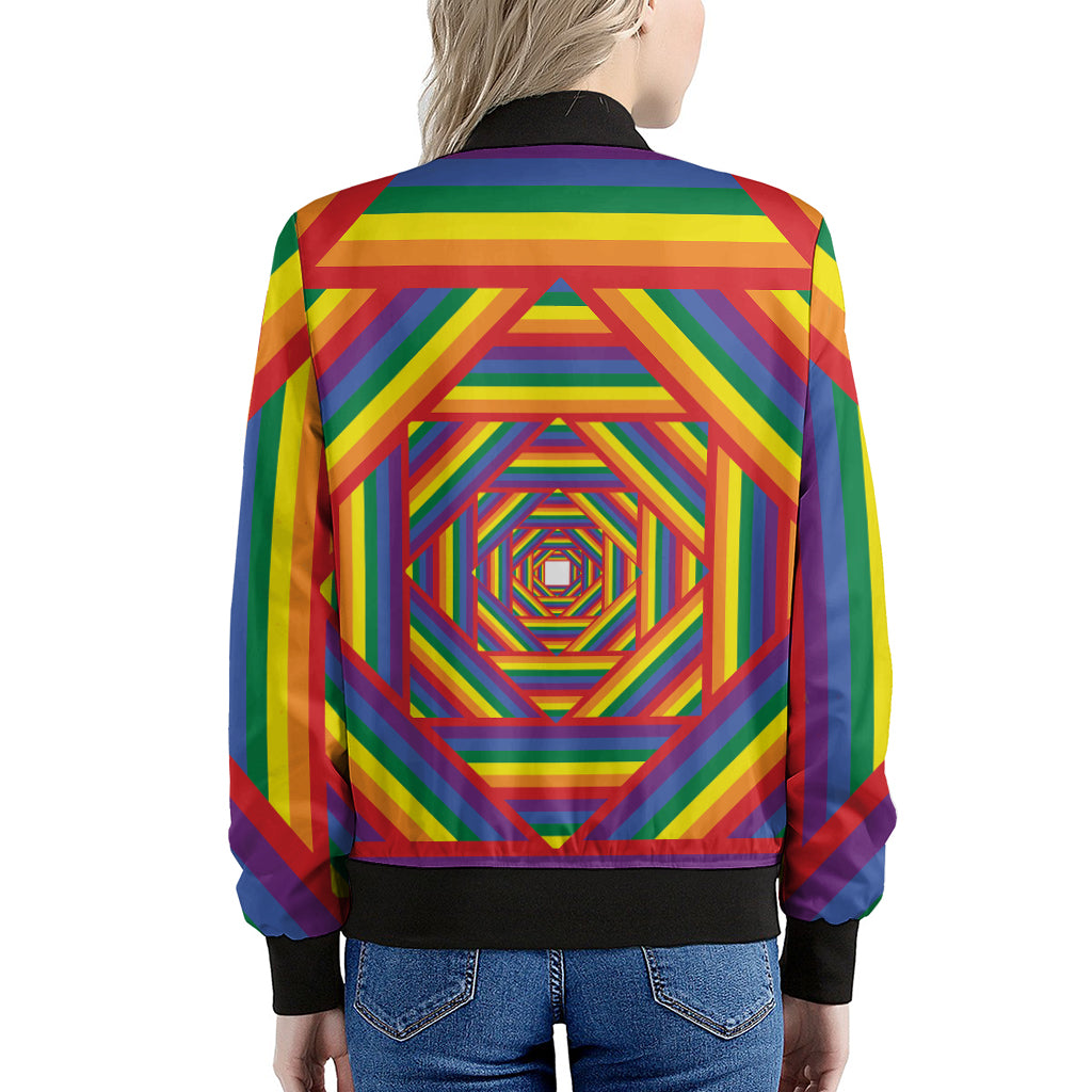 Abstract Rainbow LGBT Stripes Print Women's Bomber Jacket