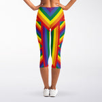Abstract Rainbow LGBT Stripes Print Women's Capri Leggings