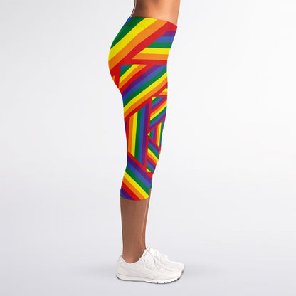 Abstract Rainbow LGBT Stripes Print Women's Capri Leggings