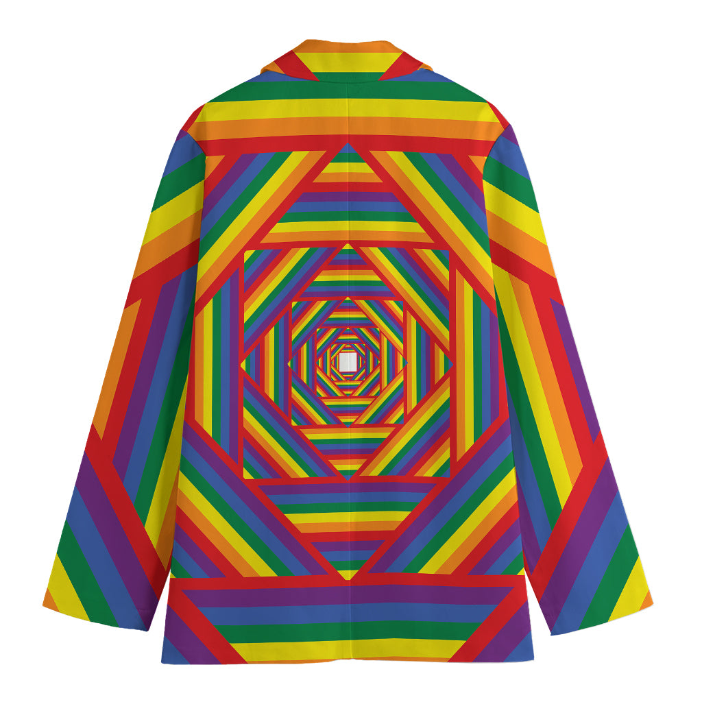 Abstract Rainbow LGBT Stripes Print Women's Cotton Blazer