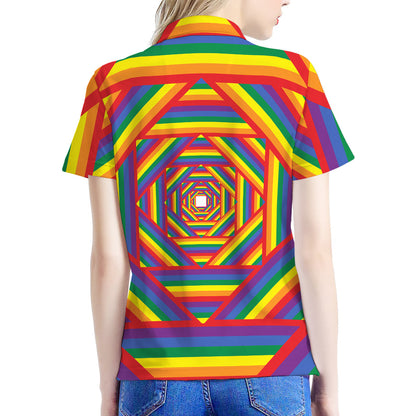 Abstract Rainbow LGBT Stripes Print Women's Polo Shirt