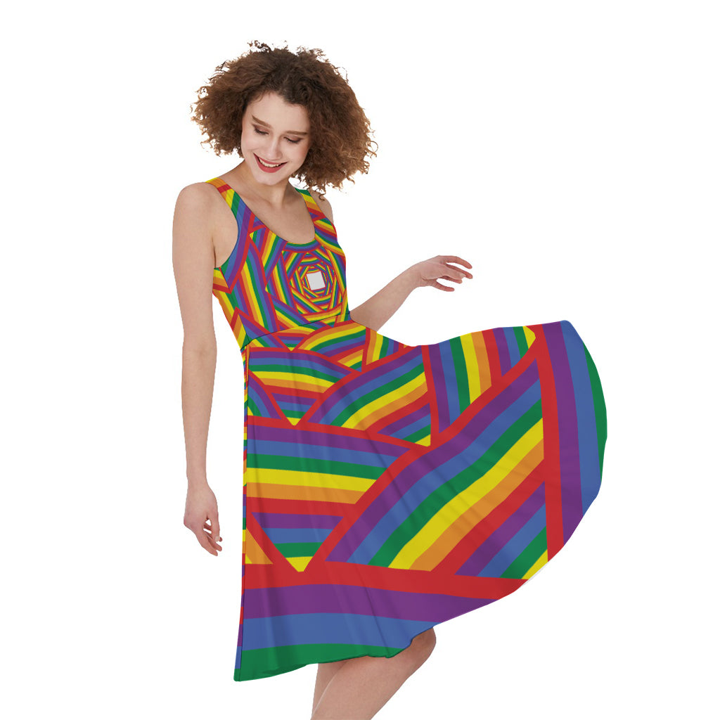 Abstract Rainbow LGBT Stripes Print Women's Sleeveless Dress
