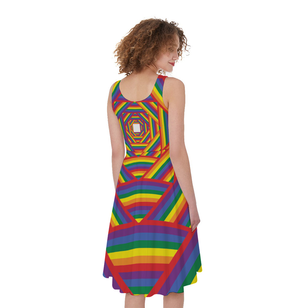 Abstract Rainbow LGBT Stripes Print Women's Sleeveless Dress