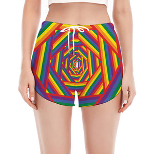 Abstract Rainbow LGBT Stripes Print Women's Split Running Shorts