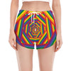 Abstract Rainbow LGBT Stripes Print Women's Split Running Shorts