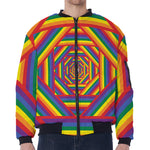 Abstract Rainbow LGBT Stripes Print Zip Sleeve Bomber Jacket