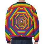 Abstract Rainbow LGBT Stripes Print Zip Sleeve Bomber Jacket