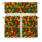 Abstract Reggae Pattern Print 3 Piece Kitchen Curtains