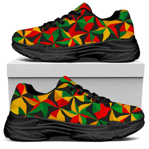 Abstract Reggae Pattern Print Black Chunky Shoes