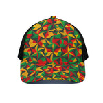 Abstract Reggae Pattern Print Black Mesh Trucker Cap