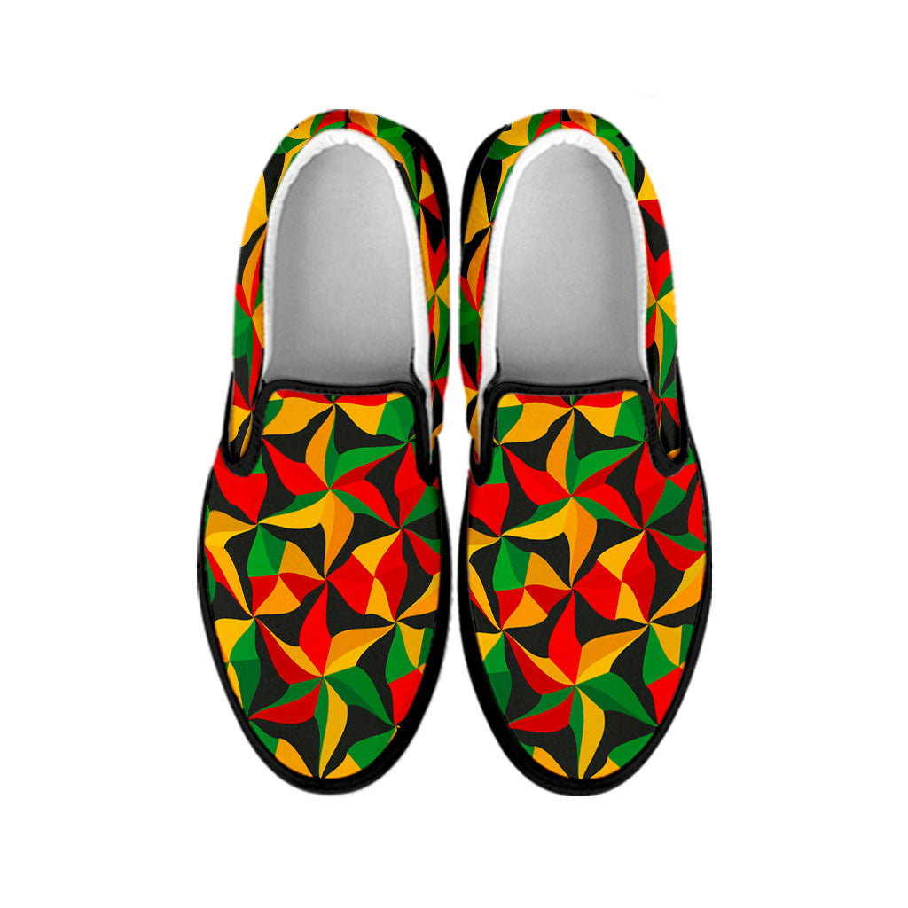 Abstract Reggae Pattern Print Black Slip On Sneakers