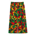 Abstract Reggae Pattern Print Cotton Front Slit Maxi Skirt