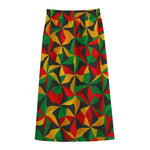 Abstract Reggae Pattern Print Cotton Front Slit Maxi Skirt
